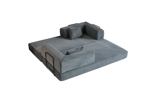 English Elm Convertible Sleeper Sofa Bed with Corduroy Upholstery, 4‑in‑1 Folding Couch Mattress, Space‑Saving Lounge Gray W3434P346243