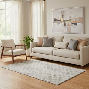 HomeRoots 5' X 8' Taupe and Beige Geometric Area Rug - Stylish, Washable, Stain-Resistant with UV Protection 695770