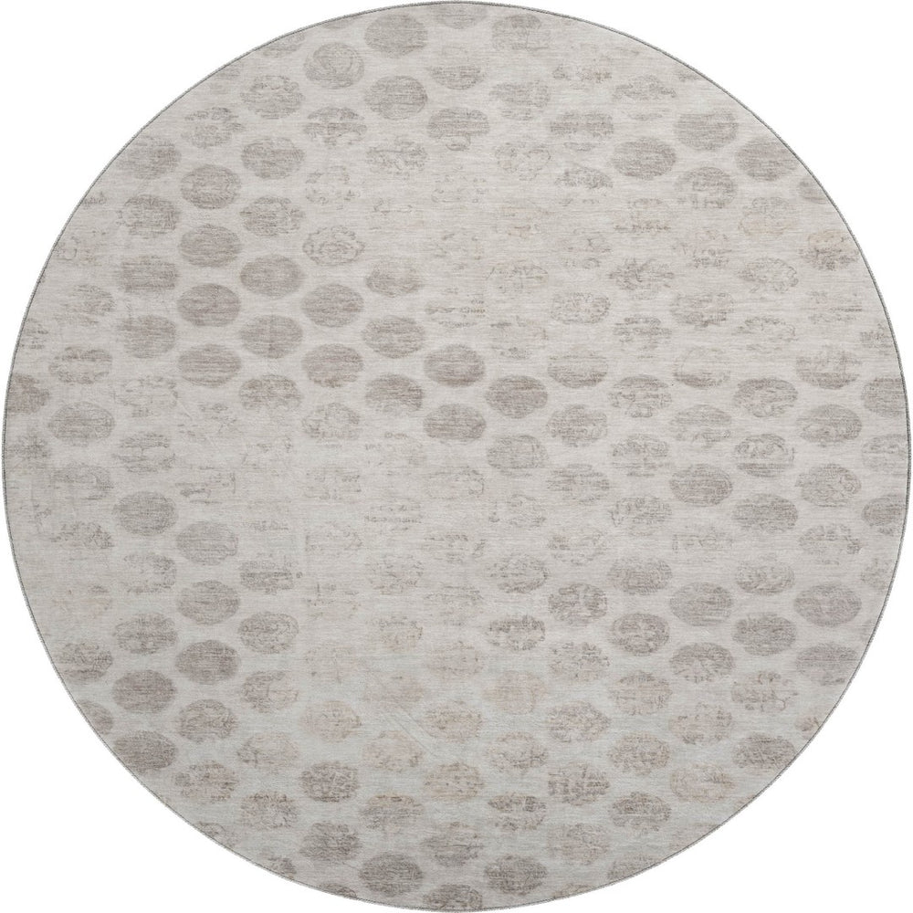 HomeRoots 8' Taupe and Beige Geometric Round Rug - Stylish, Washable, Stain Resistant with UV Protection! 695771