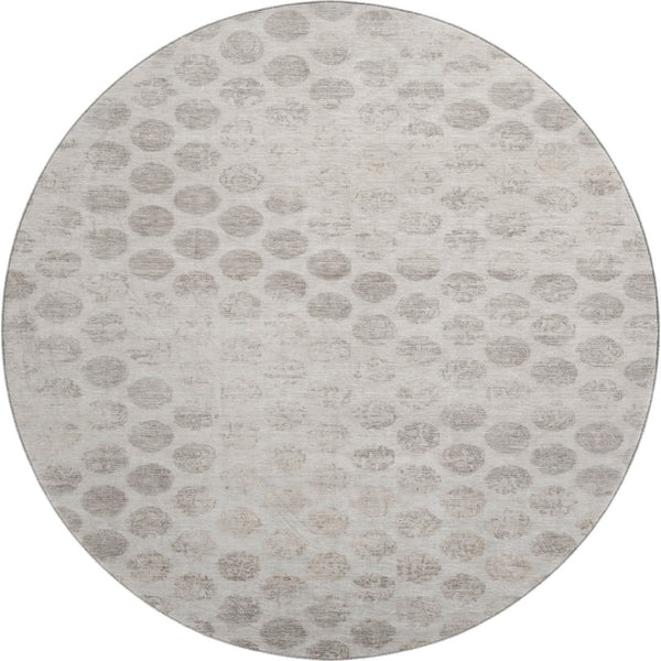 HomeRoots 8' Taupe and Beige Geometric Round Rug - Stylish, Washable, Stain Resistant with UV Protection! 695771