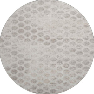 HomeRoots 8' Taupe and Beige Geometric Round Rug - Stylish, Washable, Stain Resistant with UV Protection! 695771