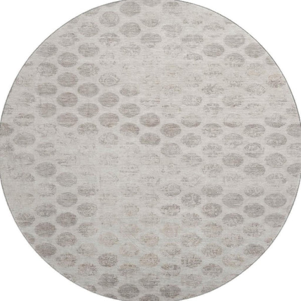 HomeRoots 8' Taupe and Beige Geometric Round Rug - Stylish, Washable, Stain Resistant with UV Protection! 695771