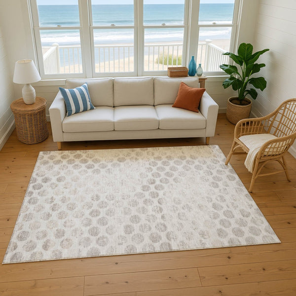 HomeRoots 10' X 14' Taupe & Beige Geometric Washable Area Rug - Soft, Durable, UV-Protected for Any Space! 695774