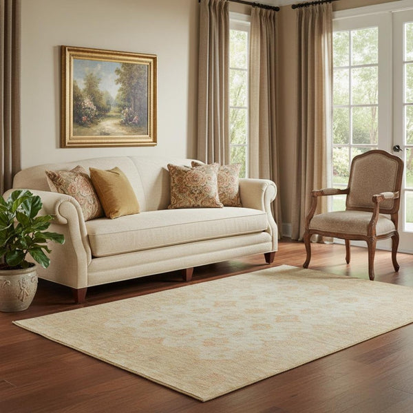 HomeRoots 5' X 8' Beige and Copper Oriental Area Rug – Washable, UV Protected, Stain-Resistant, Soft Durability 695776