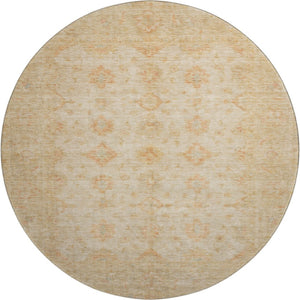 HomeRoots 8' Beige and Copper Oriental Round Rug - Washable, UV-Protected, Stylish, and Stain-Resistant Design! 695777