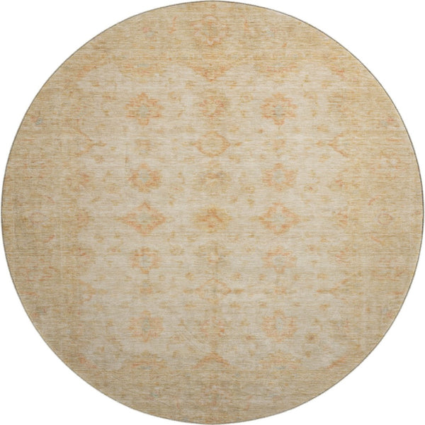 HomeRoots 8' Beige and Copper Oriental Round Rug - Washable, UV-Protected, Stylish, and Stain-Resistant Design! 695777