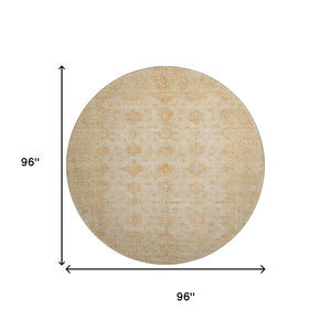 HomeRoots 8' Beige and Copper Oriental Round Rug - Washable, UV-Protected, Stylish, and Stain-Resistant Design! 695777