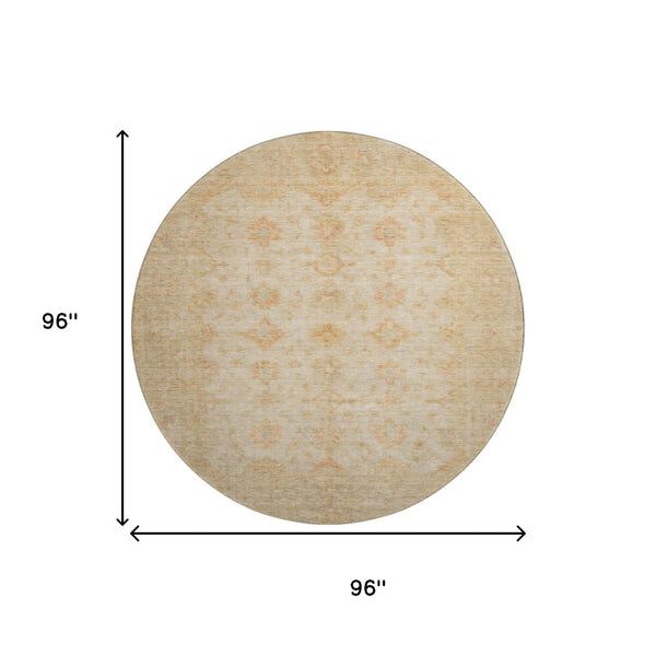 HomeRoots 8' Beige and Copper Oriental Round Rug - Washable, UV-Protected, Stylish, and Stain-Resistant Design! 695777