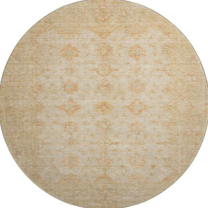 HomeRoots 8' Beige and Copper Oriental Round Rug - Washable, UV-Protected, Stylish, and Stain-Resistant Design! 695777