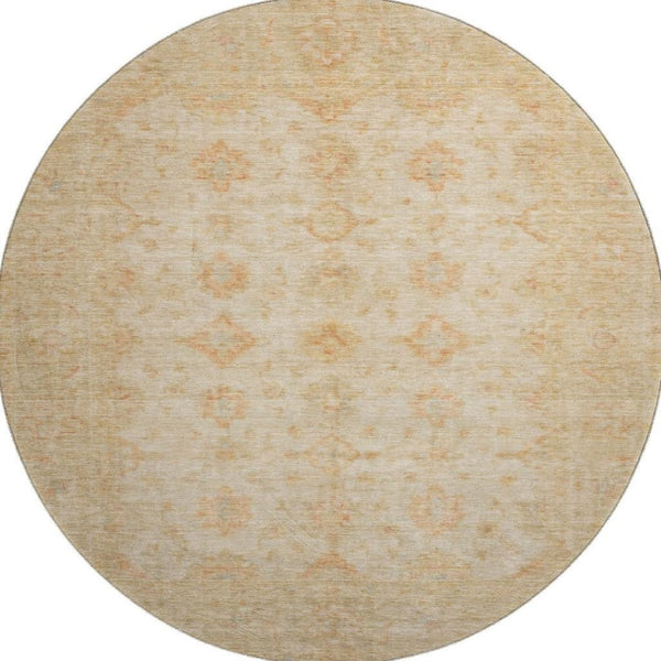 HomeRoots 8' Beige and Copper Oriental Round Rug - Washable, UV-Protected, Stylish, and Stain-Resistant Design! 695777