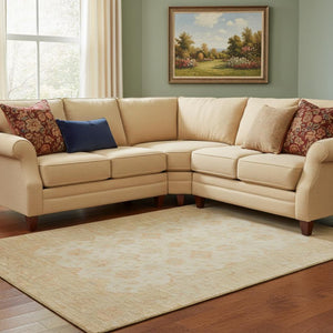 HomeRoots 8' X 10' Beige and Copper Oriental Washable Area Rug with Stain Resistance and UV Protection Features 695778