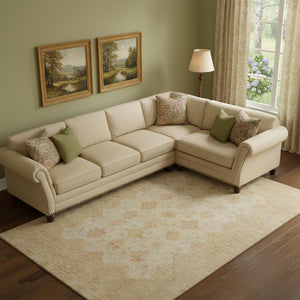 HomeRoots 9' X 12' Beige And Copper Oriental Area Rug – Durable, Washable, Stain Resistant with UV Protection 695779