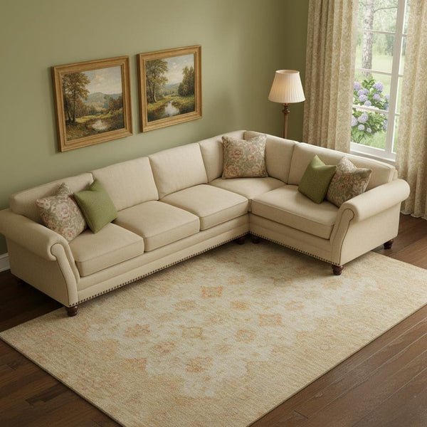 HomeRoots 9' X 12' Beige And Copper Oriental Area Rug – Durable, Washable, Stain Resistant with UV Protection 695779
