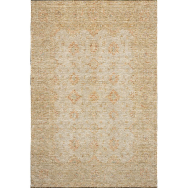 HomeRoots 9' X 12' Beige And Copper Oriental Area Rug – Durable, Washable, Stain Resistant with UV Protection 695779