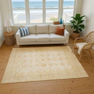 HomeRoots 9' X 12' Beige And Copper Oriental Area Rug – Durable, Washable, Stain Resistant with UV Protection 695779