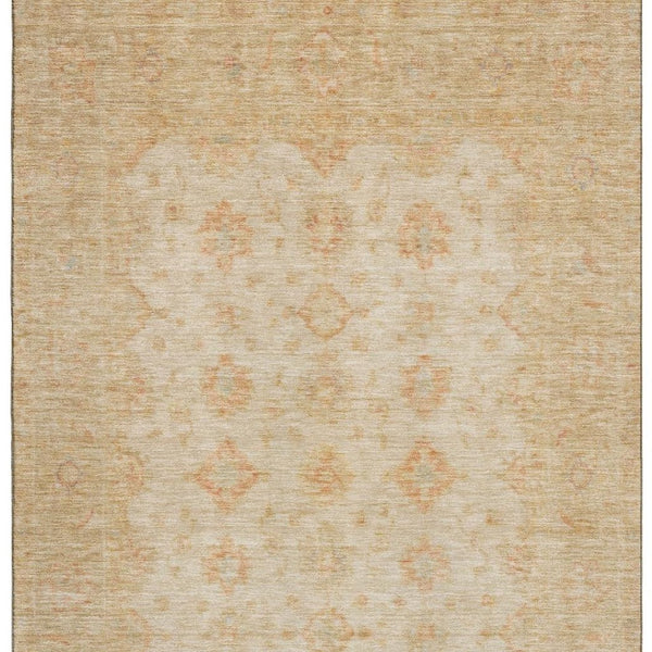 HomeRoots 9' X 12' Beige And Copper Oriental Area Rug – Durable, Washable, Stain Resistant with UV Protection 695779
