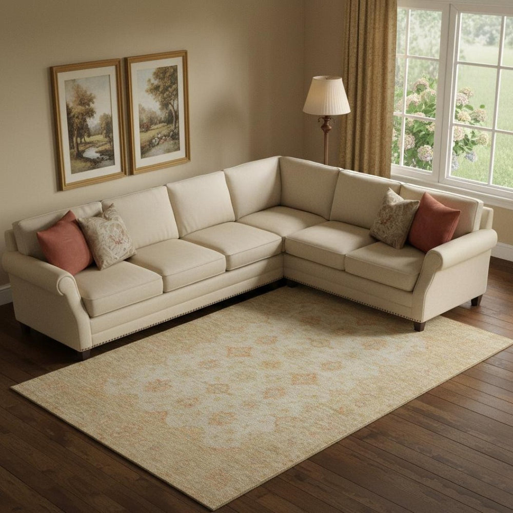 HomeRoots 10' Beige and Copper Oriental Area Rug - Washable, UV Protected, Durable & Stain Resistant Elegance 695780