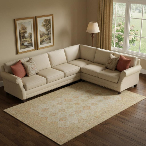 HomeRoots 10' Beige and Copper Oriental Area Rug - Washable, UV Protected, Durable & Stain Resistant Elegance 695780