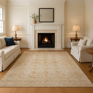HomeRoots 10' Beige and Copper Oriental Area Rug - Washable, UV Protected, Durable & Stain Resistant Elegance 695780