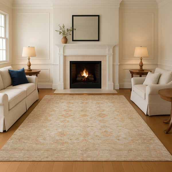 HomeRoots 10' Beige and Copper Oriental Area Rug - Washable, UV Protected, Durable & Stain Resistant Elegance 695780