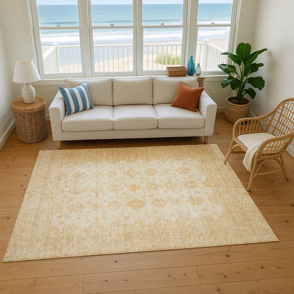 HomeRoots 10' Beige and Copper Oriental Area Rug - Washable, UV Protected, Durable & Stain Resistant Elegance 695780