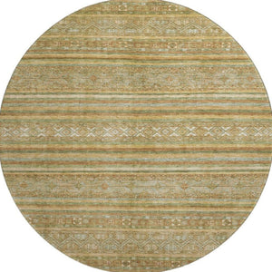 HomeRoots 8' Artichoke Green Gold Gray Striped Washable Round Rug - Durable UV Protected for Indoor & Outdoor Use 695783