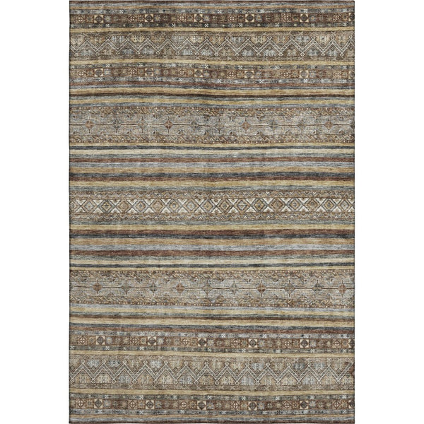 HomeRoots 5' X 8' Striped Washable Area Rug in Brown, Gray & Silver - UV Protected, Non-Slip for Busy Homes 695788