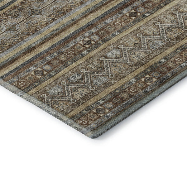 HomeRoots 5' X 8' Striped Washable Area Rug in Brown, Gray & Silver - UV Protected, Non-Slip for Busy Homes 695788