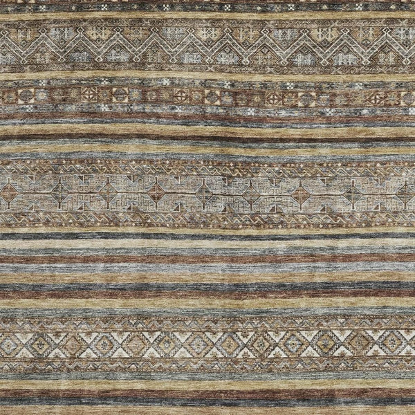 HomeRoots 5' X 8' Striped Washable Area Rug in Brown, Gray & Silver - UV Protected, Non-Slip for Busy Homes 695788