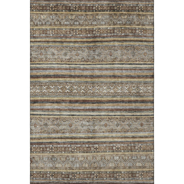 HomeRoots 5' X 8' Striped Washable Area Rug in Brown, Gray & Silver - UV Protected, Non-Slip for Busy Homes 695788
