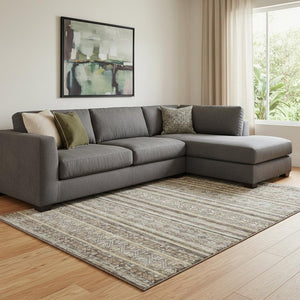 HomeRoots 8' X 10' Stylish Brown, Gray & Silver Striped Washable Area Rug with UV Protection for Durability 695790
