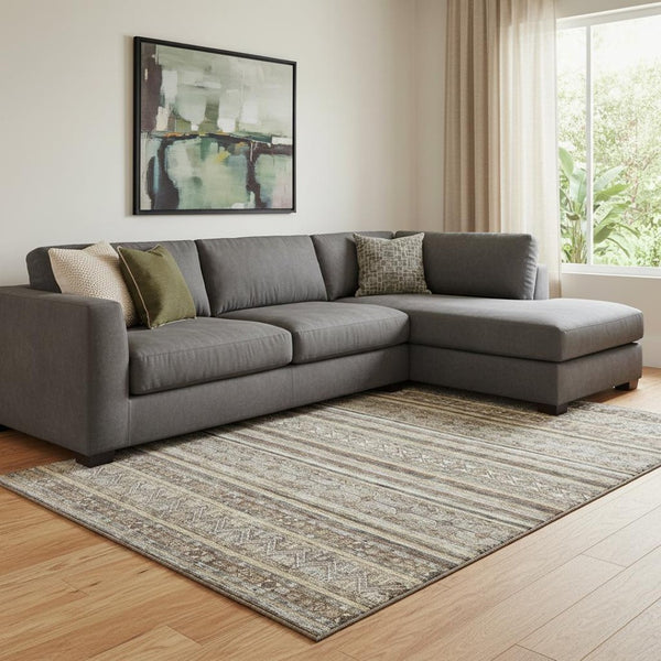 HomeRoots 8' X 10' Stylish Brown, Gray & Silver Striped Washable Area Rug with UV Protection for Durability 695790