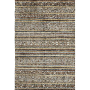 HomeRoots 8' X 10' Stylish Brown, Gray & Silver Striped Washable Area Rug with UV Protection for Durability 695790