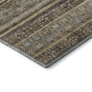 HomeRoots 8' X 10' Stylish Brown, Gray & Silver Striped Washable Area Rug with UV Protection for Durability 695790