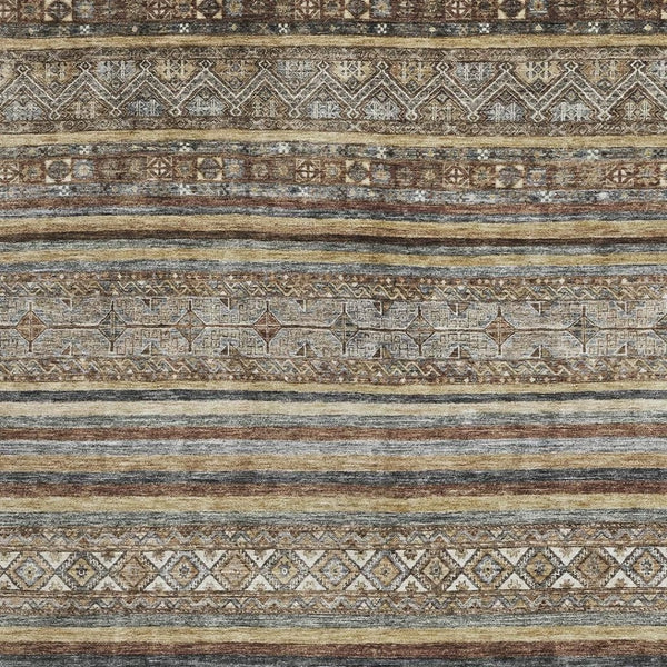 HomeRoots 8' X 10' Stylish Brown, Gray & Silver Striped Washable Area Rug with UV Protection for Durability 695790