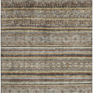HomeRoots 8' X 10' Stylish Brown, Gray & Silver Striped Washable Area Rug with UV Protection for Durability 695790