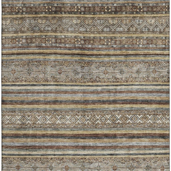 HomeRoots 8' X 10' Stylish Brown, Gray & Silver Striped Washable Area Rug with UV Protection for Durability 695790