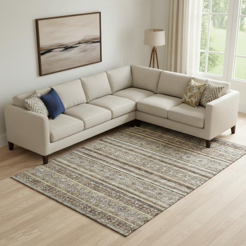 HomeRoots 9' X 12' Striped Area Rug in Brown, Gray & Silver - Washable, UV Protected, and Pet-Friendly Design 695791