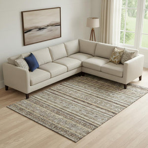 HomeRoots 9' X 12' Striped Area Rug in Brown, Gray & Silver - Washable, UV Protected, and Pet-Friendly Design 695791