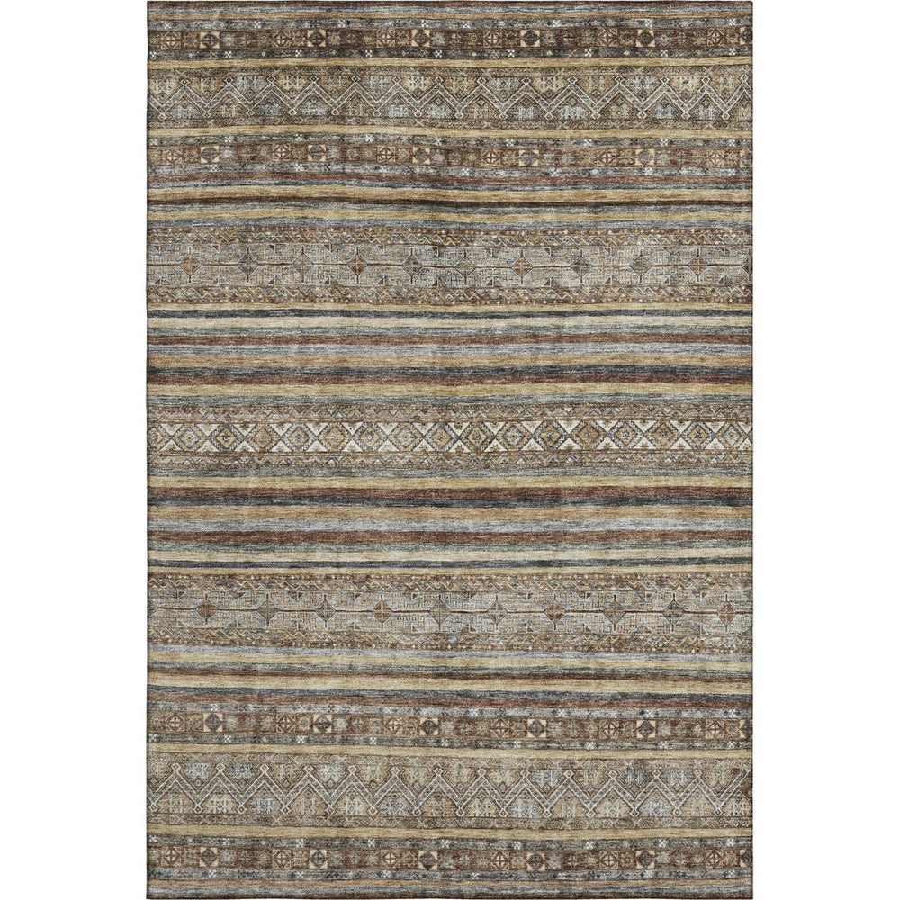 HomeRoots 9' X 12' Striped Area Rug in Brown, Gray & Silver - Washable, UV Protected, and Pet-Friendly Design 695791