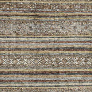HomeRoots 10' X 14' Brown, Gray & Silver Striped Washable Area Rug with UV Protection for Family Spaces 695792