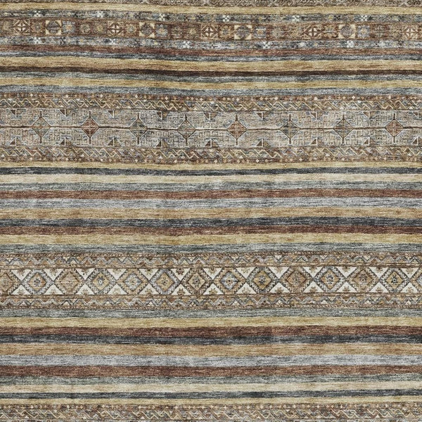 HomeRoots 10' X 14' Brown, Gray & Silver Striped Washable Area Rug with UV Protection for Family Spaces 695792