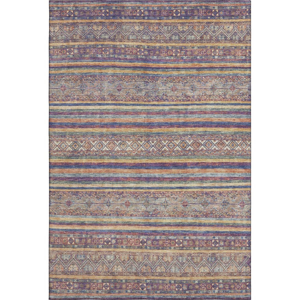 HomeRoots 5' X 8' Striped Washable Area Rug in Blue, Beige & Gray - Durable, UV-Protected & Family-Friendly Design 695794