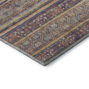 HomeRoots 5' X 8' Striped Washable Area Rug in Blue, Beige & Gray - Durable, UV-Protected & Family-Friendly Design 695794