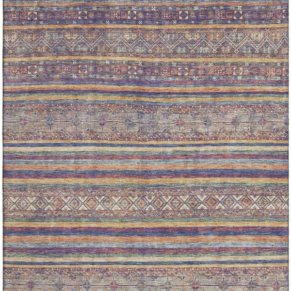 HomeRoots 5' X 8' Striped Washable Area Rug in Blue, Beige & Gray - Durable, UV-Protected & Family-Friendly Design 695794
