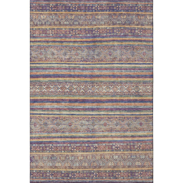 HomeRoots 5' X 8' Striped Washable Area Rug in Blue, Beige & Gray - Durable, UV-Protected & Family-Friendly Design 695794
