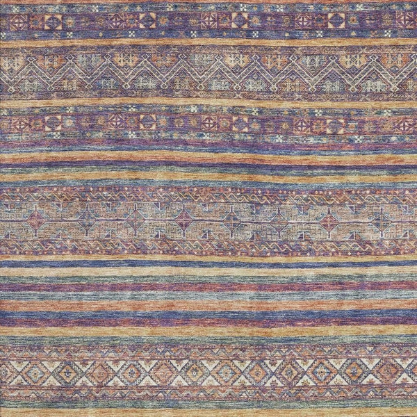 HomeRoots 8' X 10' Washable Striped Area Rug in Blue, Beige & Gray - Durable, UV-Protected for High-Traffic Areas 695796