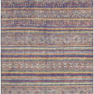 HomeRoots 8' X 10' Washable Striped Area Rug in Blue, Beige & Gray - Durable, UV-Protected for High-Traffic Areas 695796