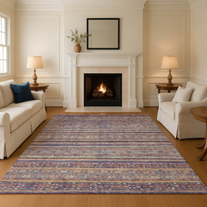 HomeRoots 9' X 12' Striped Washable Area Rug in Blue, Beige & Gray – UV Protected, Durable & Stylish for Homes 695797