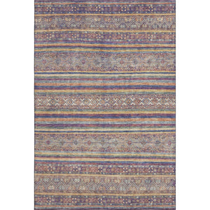HomeRoots 9' X 12' Striped Washable Area Rug in Blue, Beige & Gray – UV Protected, Durable & Stylish for Homes 695797